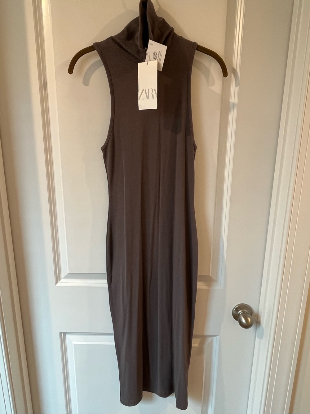 NWT Zara Gray Sleeveless Turtleneck Ribbed Maxi Dress Size Medium